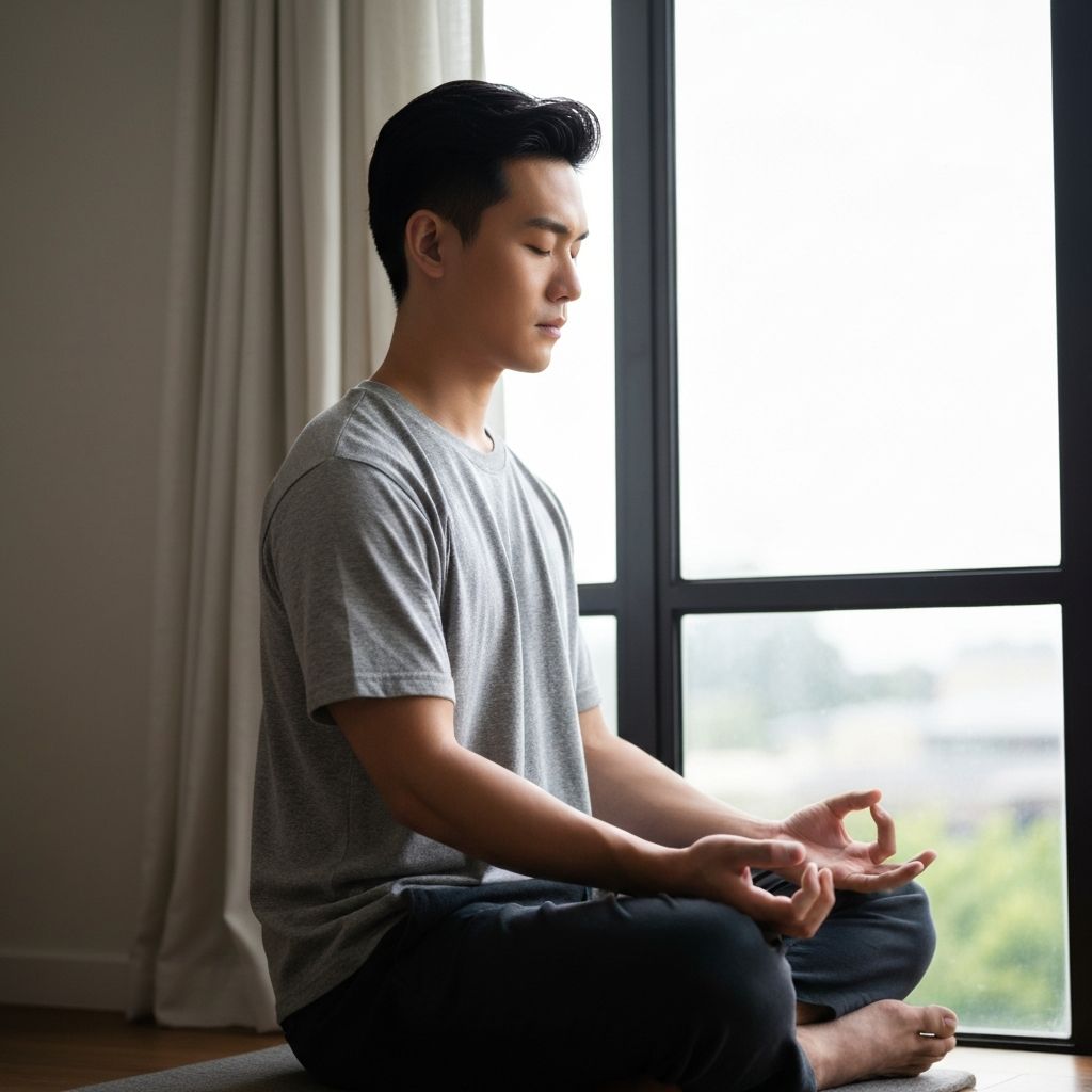 Person reflecting in a calm natural setting